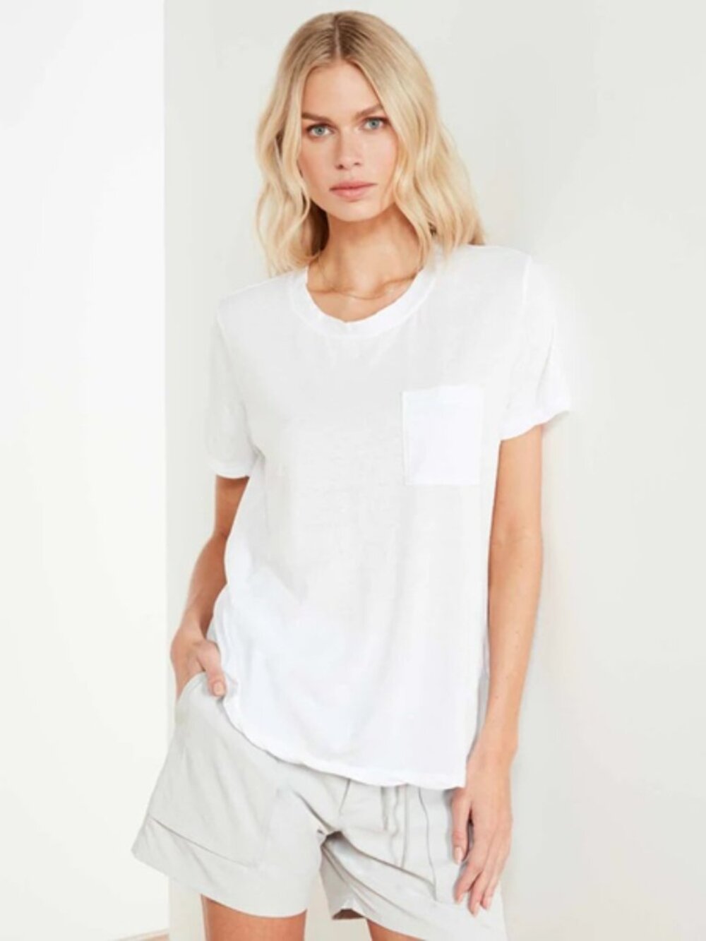 NWT $95 James Perse White Pocket Cotton Slub Crewneck Short Sleeve T-Shirt